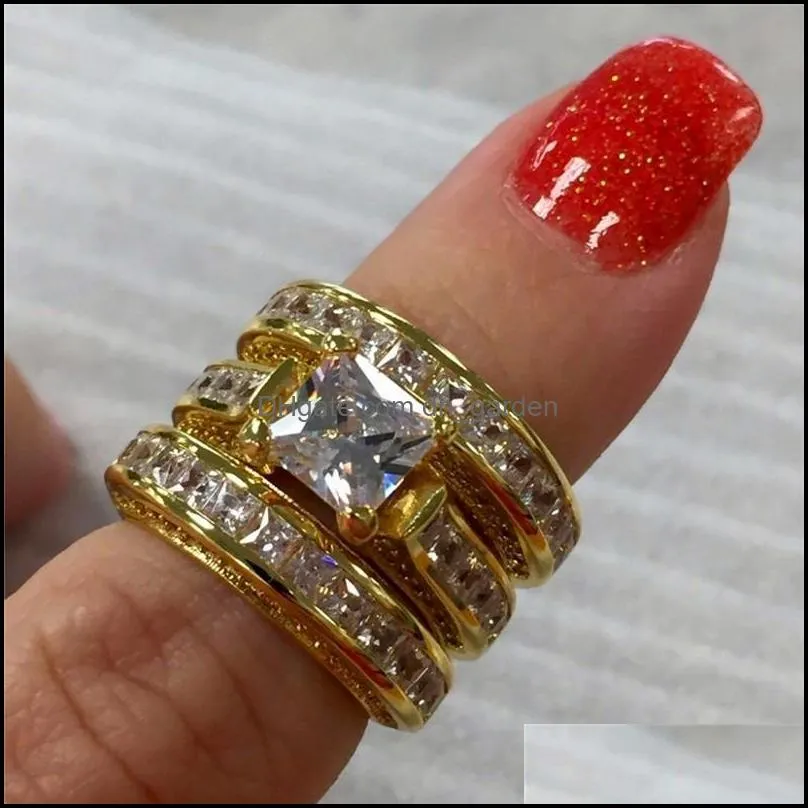 wedding rings cute female big zircon ring set crystal silver color yellow gold bridal jewelry promise engagement for womenwedding