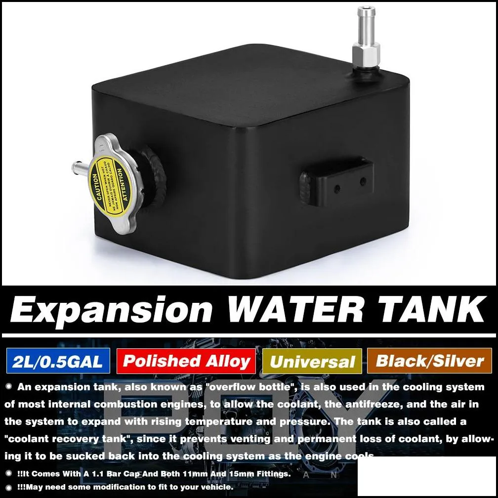 PQY - 2L Litre Polished Alloy Header Expansion Water Tank & Cap WATER HEADER TANK Coolant Overflow Tank Reservoir Kit PQY-TK24