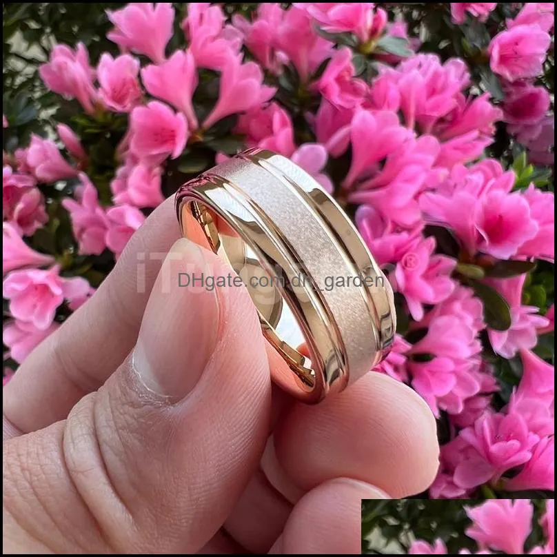 wedding rings itungsten 8mm rose gold plated sandblasted tungsten ring for men women engagement band fashion jewelry comfort fitwedding