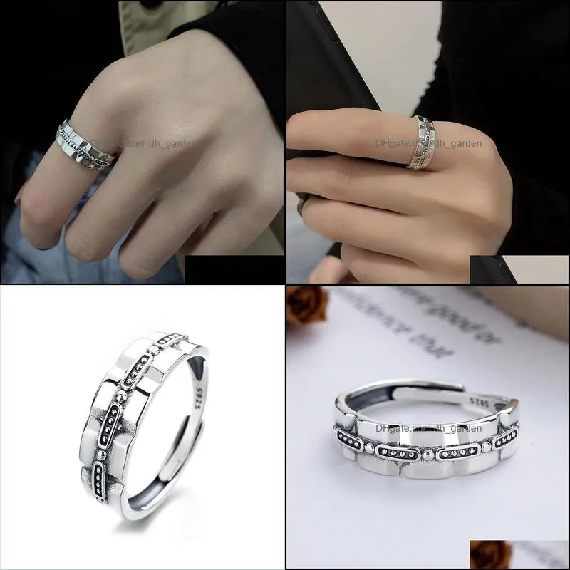 Wedding Rings Sterling Silver Retro Personality Simple Line Geometric Ring Ins Cold Wind Men`s And Women`s RingWedding