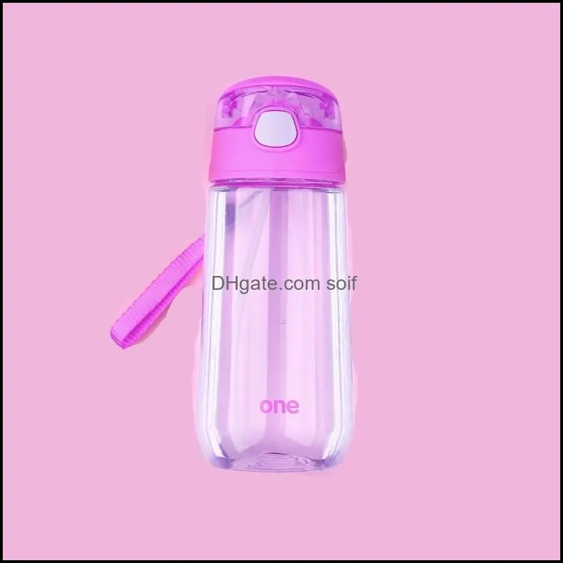 Children Plastic Water Bottle High Capacity Food Grade PP Outdoors Portable Student Transparent Straw Cup One Click Bounce Cups 8yya