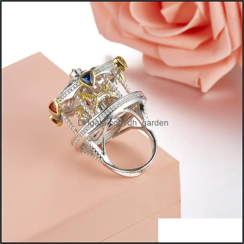 Wedding Rings Blucome Stainless Steel Luxury Carousel Hand-Inlaid Zircon Ring Cute Romantic Women Girl Party Holiday Accessories