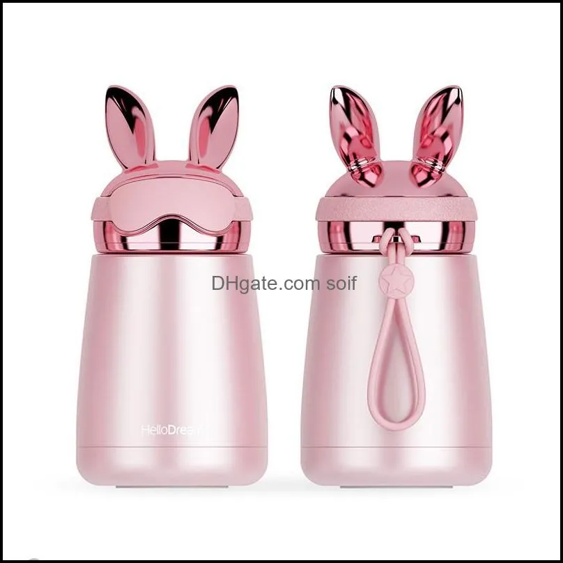 Lovely Large Capacity Water Bottles Double Walls Stainless Steel Tumbler With Rabbit Shaped Cover Cup For Women Men 23kd BB