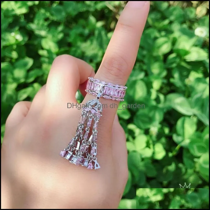 Wedding Rings Trendy Women`s Jewelry Hand Made Cubic Zirconia Long Chain Tassel Tail Ring For Women Bijoux J1883Wedding Brit22