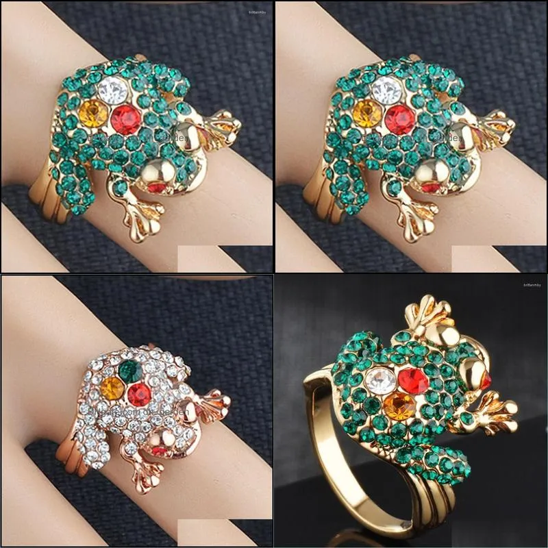 wedding rings zlxgirl jewelry two mixed colorful rhinestone crystal frog animal fashion womens gold finger anel