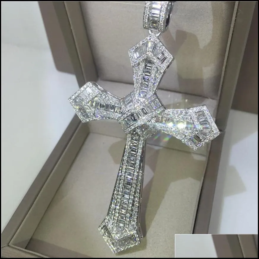 14K Gold Long Diamond Cross Pendant 925 Sterling Silver Party Wedding Pendants Necklace For Women men moissanite Jewelry Gift