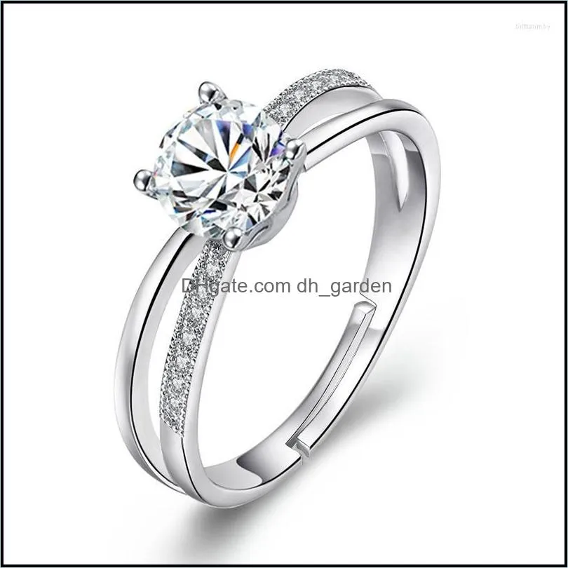 Wedding Rings Korean Zircon Ring Women Silver Plated Trendy Intersect For Jewelry Resizable Bridal Proposal 2CF2