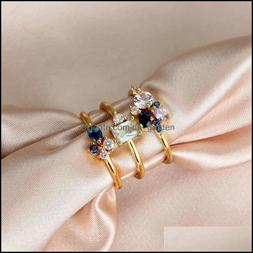 wedding rings cute female white blue crystal ring set yellow gold color for women luxury bride round square oval engagement ringwedding