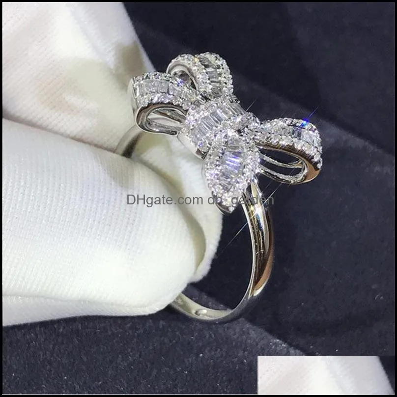 Wedding Rings Flower Bowknot For Women Cubic Zirconia Silver Color Finger Engagement Female Jewelry Accessories AnelWedding Brit22