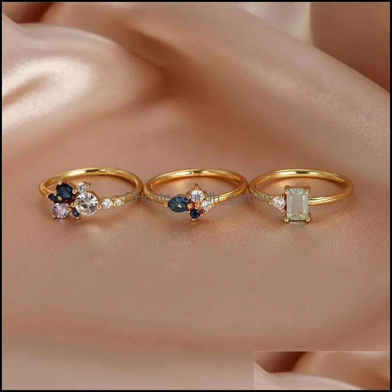 wedding rings cute female white blue crystal ring set yellow gold color for women luxury bride round square oval engagement ringwedding