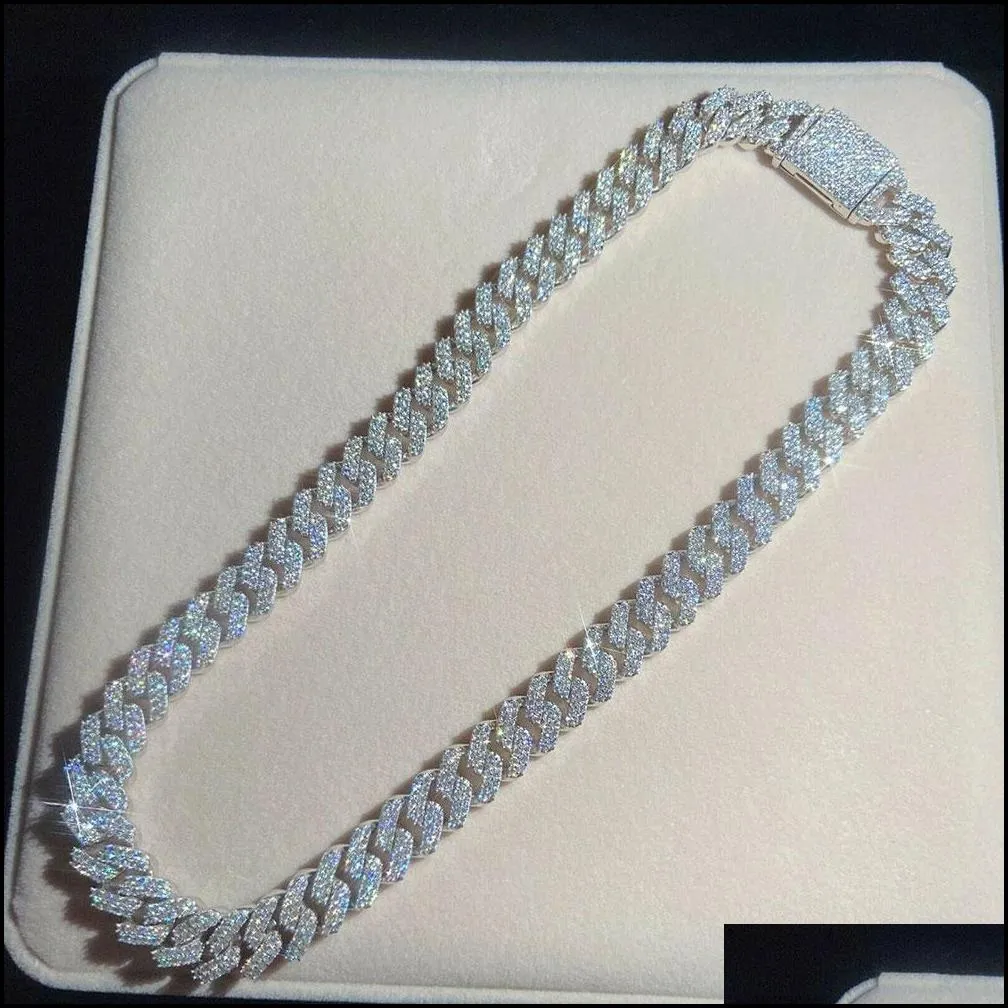 10mm Diamond Prong Link Chain Necklace 14K White Gold Plated 2 Row Icy Cubic Zirconia Jewelry 16inch-24inch Cuban Chain