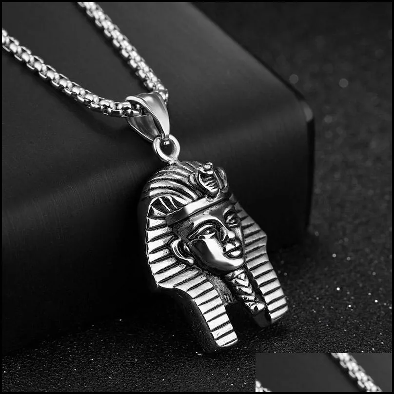 Hip Hop Rock Gold Silver Color Stainless Steel Egyptian Pharaoh Tutankhamun Necklace For Men Jewerly With 24inch Chain