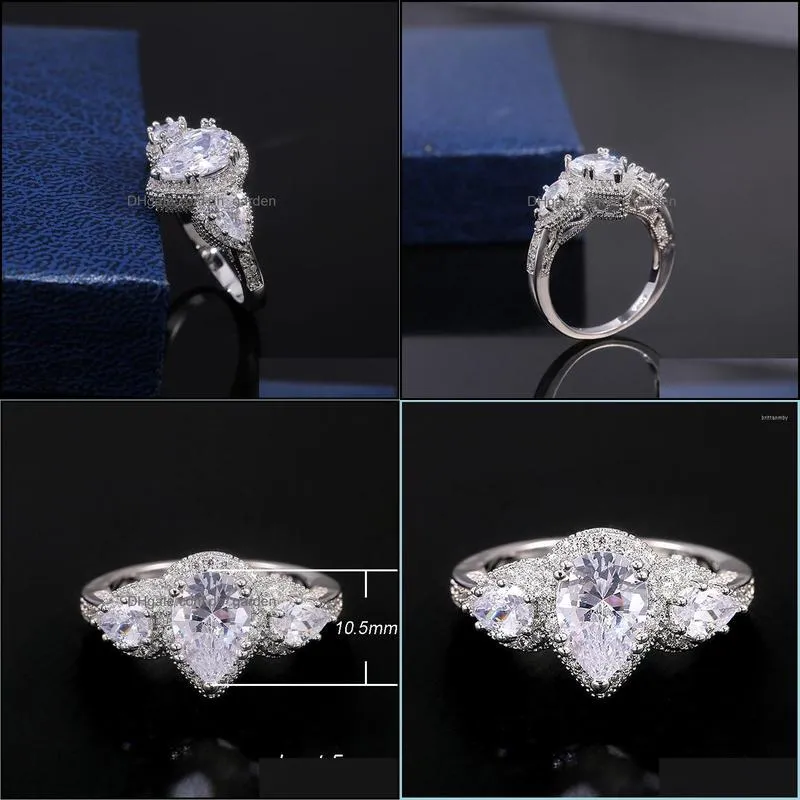 Wedding Rings Water Drop Cubic Zirconia For Women Shiny CZ Stone Engagement Female Fashion Jewelry Anel BagueWedding Brit22