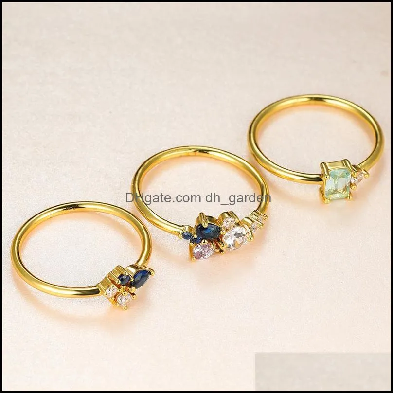 wedding rings cute female white blue crystal ring set yellow gold color for women luxury bride round square oval engagement ringwedding