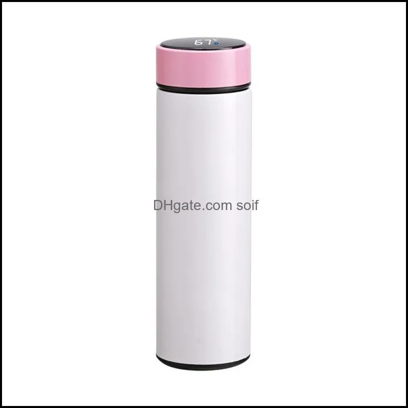 Sublimation Blank Water Bottles Intelligence Show Temperature 304 Stainless Steel Vacuum Flask Flat Mouth Lovers Cup 19 8xm M2