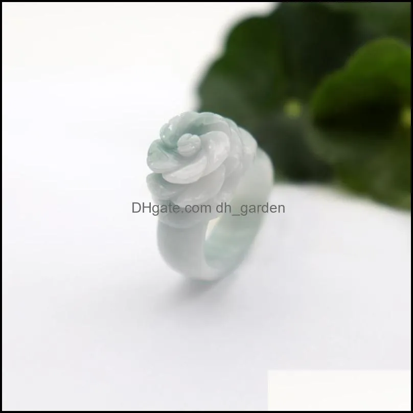 Wedding Rings Trend Band Ring Natural Jade Stones For Women Jewellery Emerald Rose Flower Hand-Carved Ladies Luxury JewelryWedding