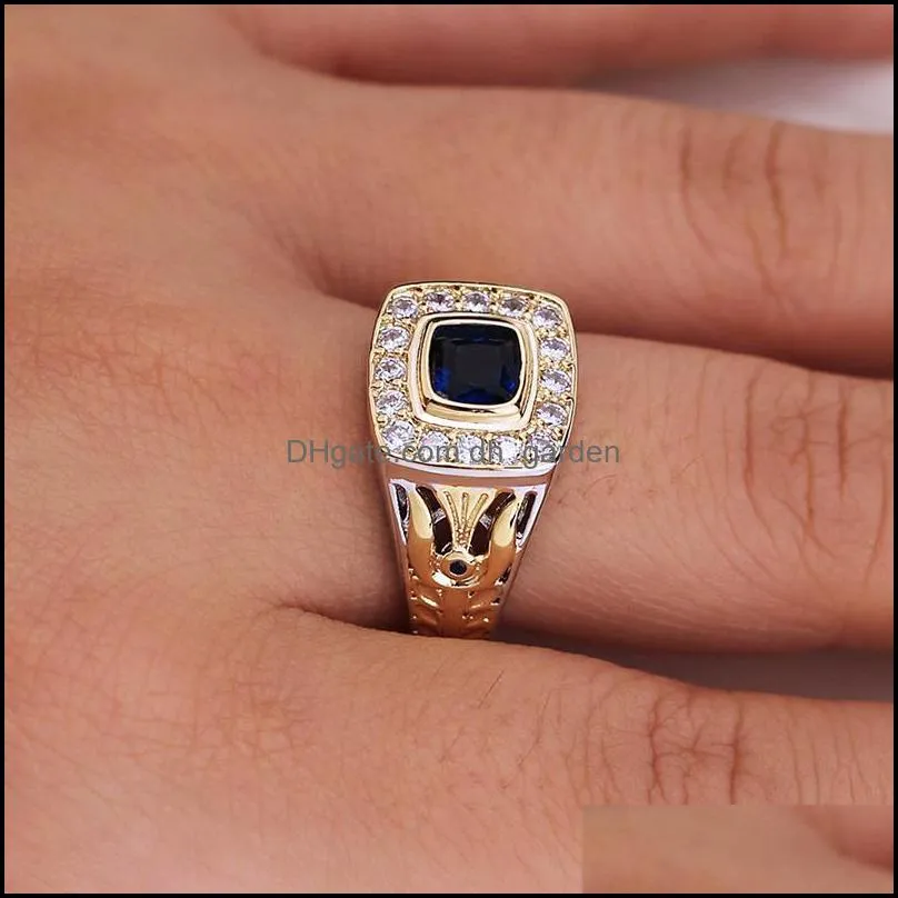 wedding rings vintage square blue cz men gold/silver color carving finger for jewelry male anel partywedding brit22