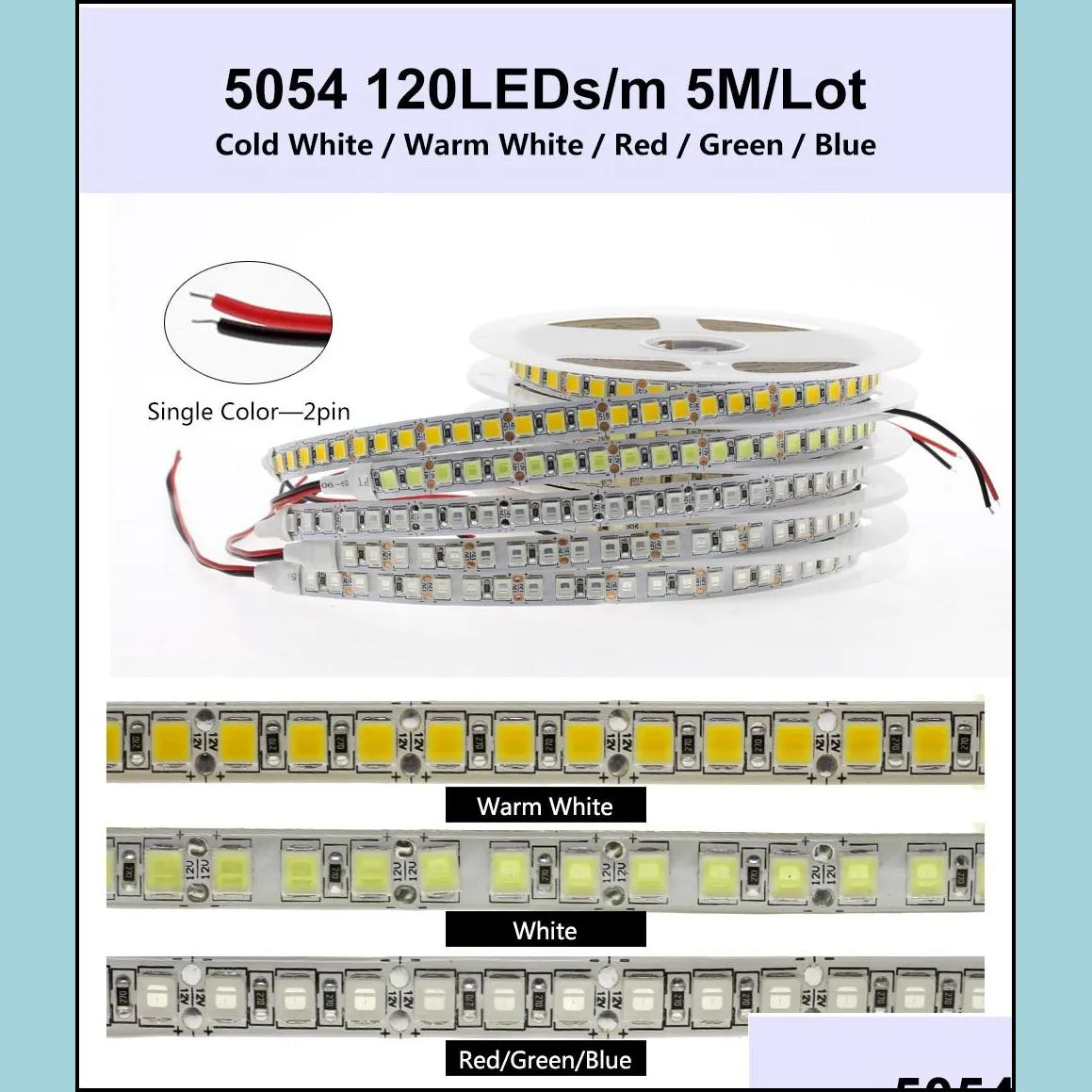 dc12v led strip light 5054 waterproof flexible led ribbon 60leds/m 120leds/m brighter than 5050 3528 12v rgb diode tape 5m/lot