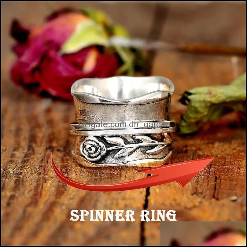 Wedding Rings Gothic Rose Figet Spinner For Women Men Rotate Anti Stress Anxiety Ring Hip Hop Punk Finger Vintage Jewelry GiftWedding