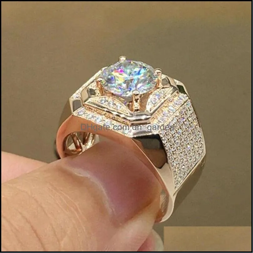 Wedding Rings Luxurious Men`s Rose Gold Natural Birthstone Crystal Ring Boyfriend Anniversary Gift Banquet Engagement BandWedding