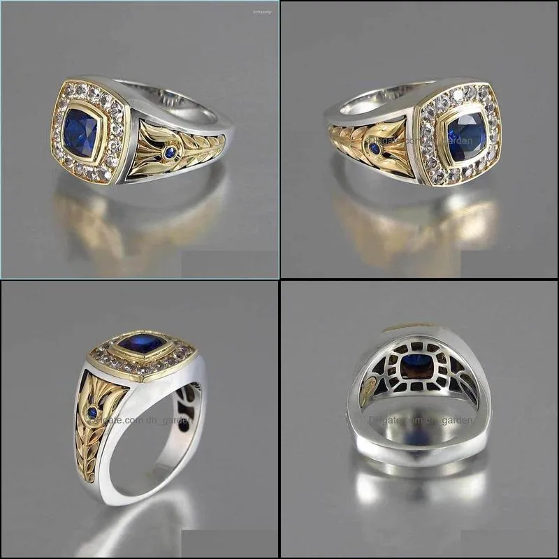 wedding rings vintage square blue cz men gold/silver color carving finger for jewelry male anel partywedding brit22
