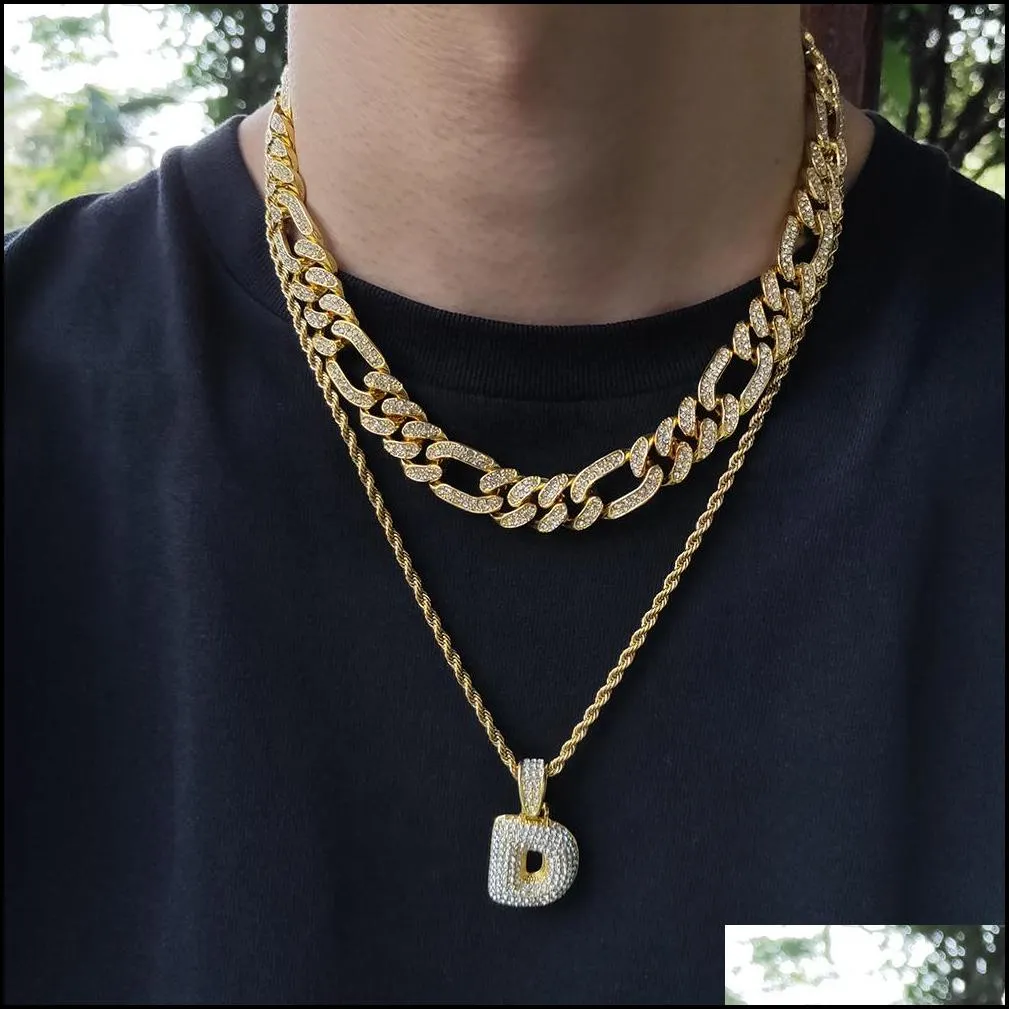 Figaro Chains Necklace 13mm Hiphop Silver/gold Color Iced Out Rhinestones Cuban Links Necklaces Mens Hip Hop Jewelry