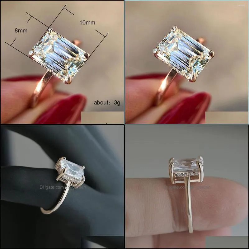 wedding rings classic 4 prong set big square cubic zircon for women jewelry rose gold simple bridal engagement anelwedding brit22