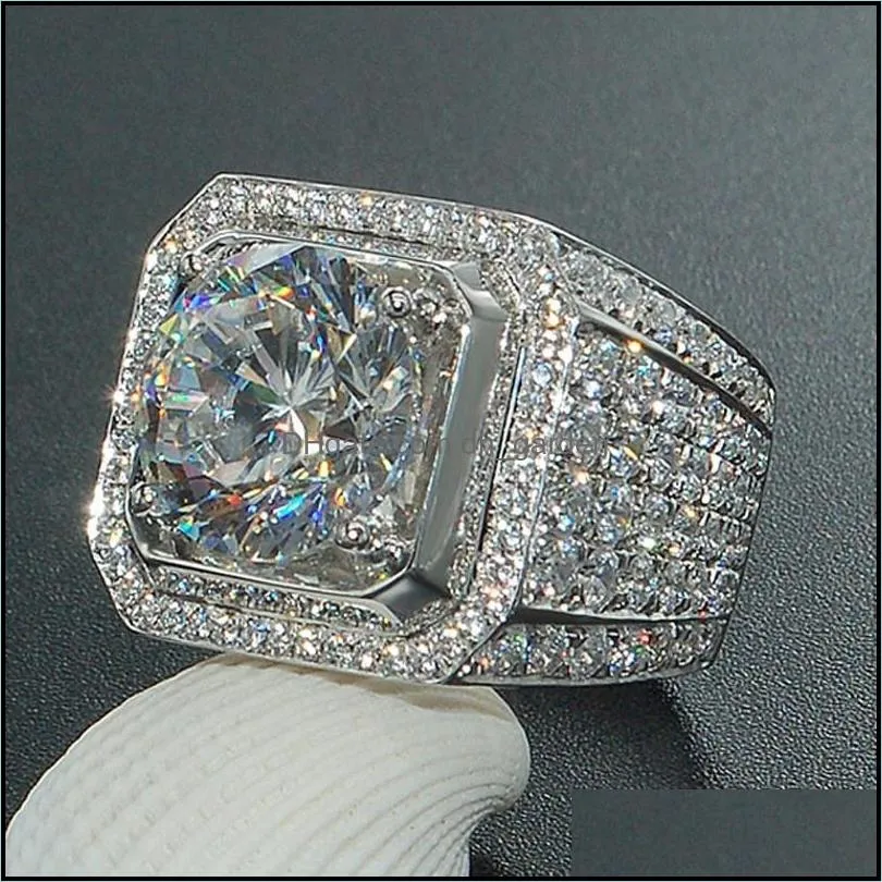 wedding rings luxury white golden 2 4 carat crystal cz ring for women men hip hop full engagement band jewelrywedding brit22