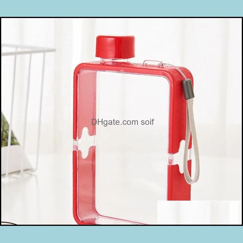 Square Outdoor Sports Plastic Kettle Red Blue A5 380ml Portable Plastic Water Cup Creative Paper Drinks Bottle