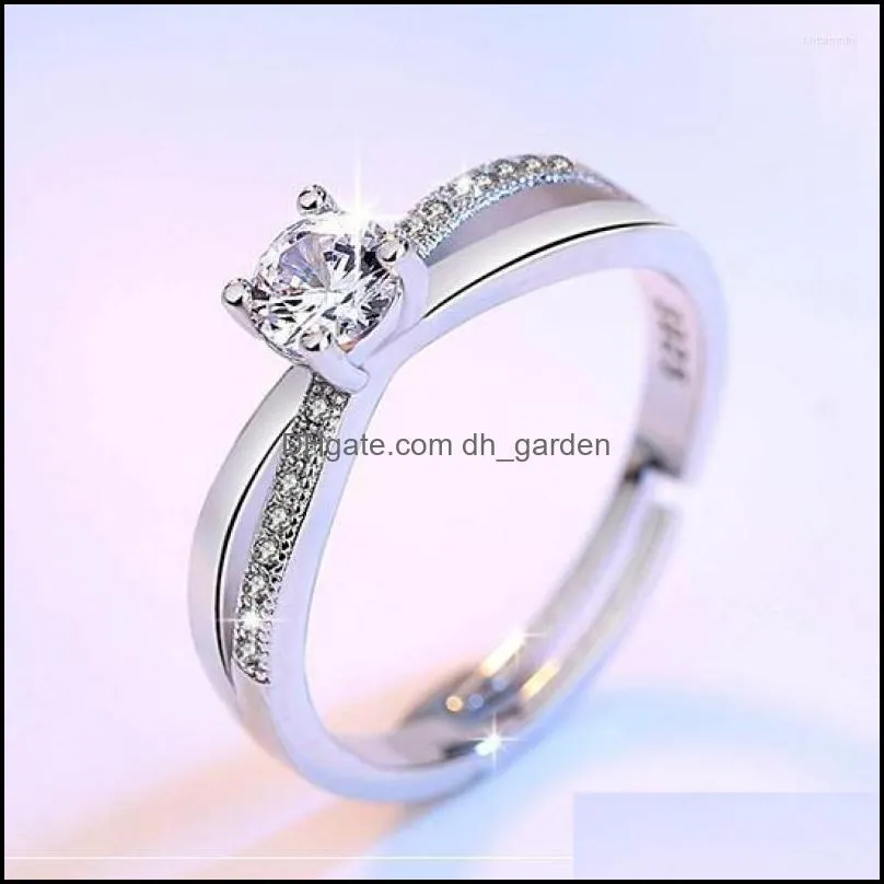 Wedding Rings Korean Zircon Ring Women Silver Plated Trendy Intersect For Jewelry Resizable Bridal Proposal 2CF2