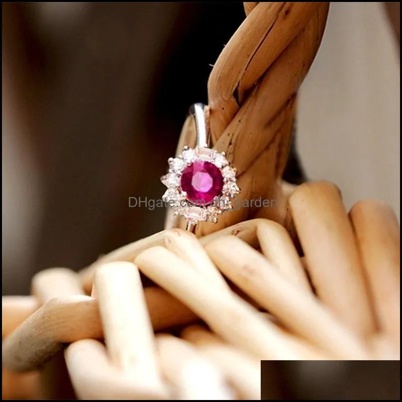 Wedding Rings Rose Red Zircon Stone For Women Vintage Silver Color Promise Love Engagement Ring Luxury Bridal JewelryWedding Brit22