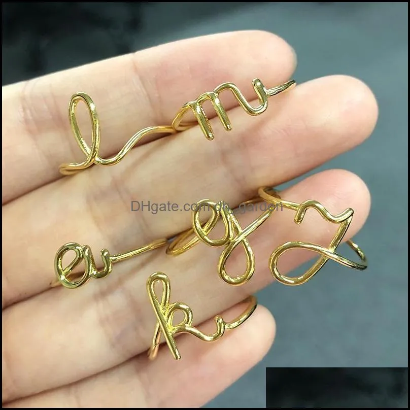 Wedding Rings Simple Handwriting Initial Letter For Women Stackable Name Ring Couple Jewelry Wholesale Christmas Gift SisterWedding
