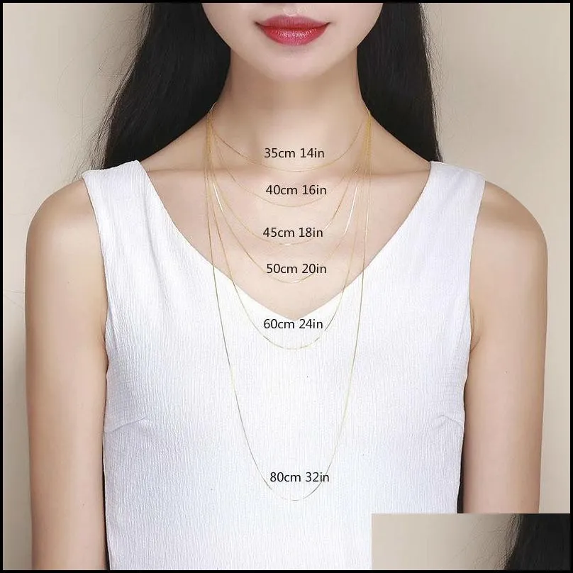 35-80cm 0.65mm Thin Real 925 Necklace Sterling Silver Color Slim Box Chain Womens Kids Girls Mens Jewelry Kolye Collares