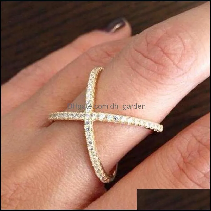 wedding rings handmade silver color criss cross x thin zircon women micro pave ringweddingwedding brit22