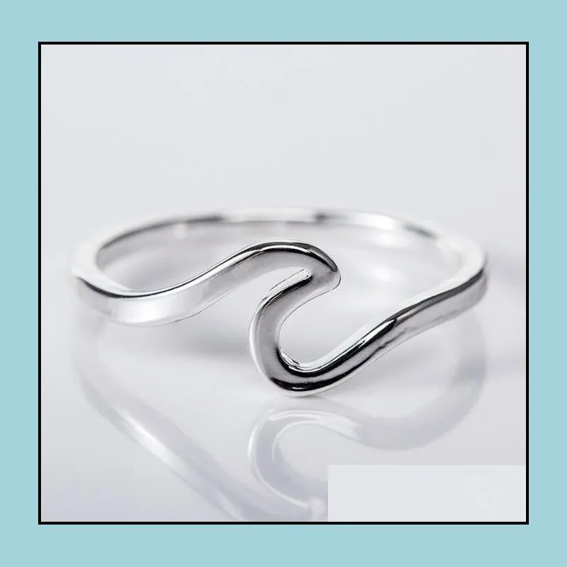 Ocean Wave Rings Simple Dainty 925 Sterling Silver Thin Wave Ring Summer Beach Sea Surfer Personality Jewelry for Women