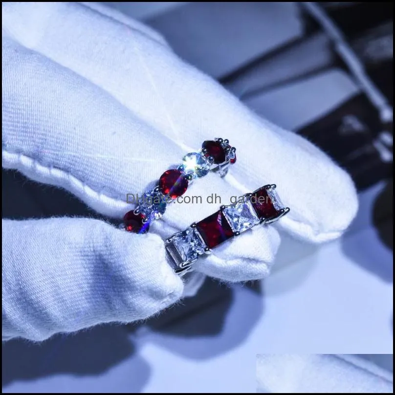 Wedding Rings Luxury Dazzling Cubic Zirconia Ring White Red Heart Crystal Cocktail Party Women`s Bridal Engagement JewelryWedding