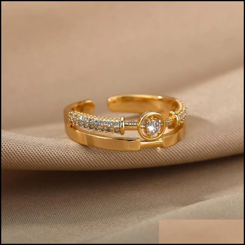 wedding rings korean style zircon for women girls crystal engagement ring adjustable open cuff vintage jewelry bague giftwedding