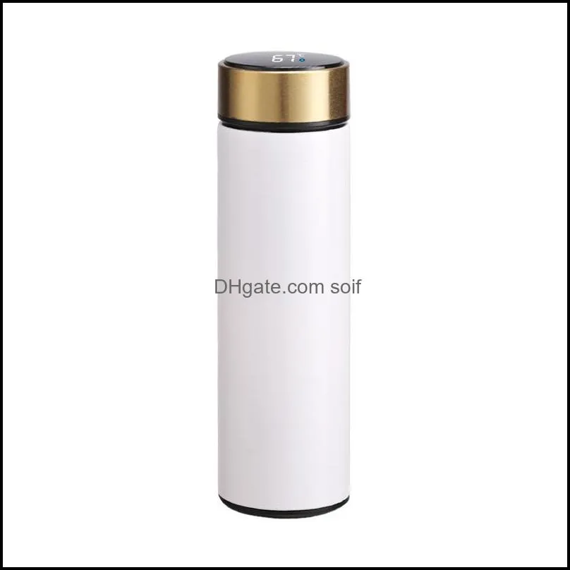 Sublimation Blank Water Bottles Intelligence Show Temperature 304 Stainless Steel Vacuum Flask Flat Mouth Lovers Cup 19 8xm M2