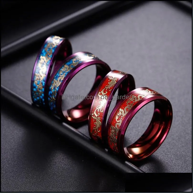 wedding rings mens stainless steel dragon ring inlay red carbon fiber womans phoenix band jewelry couple ringwedding brit22