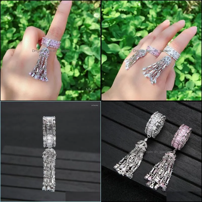 Wedding Rings Trendy Women`s Jewelry Hand Made Cubic Zirconia Long Chain Tassel Tail Ring For Women Bijoux J1883Wedding Brit22