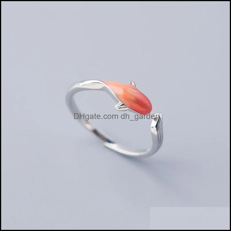 Wedding Rings Auspicious Gradient Fortune Koi Red Epoxy Silver Color Copper Adjustable Finger For Women Simple Korean Jewelry GiftsWedding
