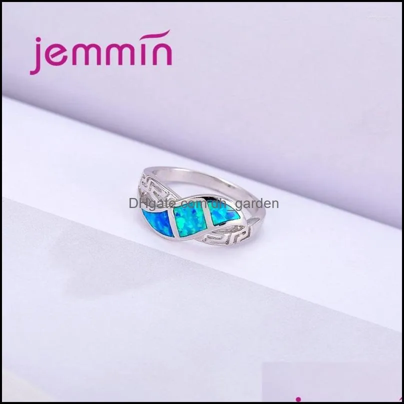 Wedding Rings Sterling Silver For Women/Men Engagement Jewelry Hollow Out Blue Fire Opal Party Finger Ring FemaleWedding