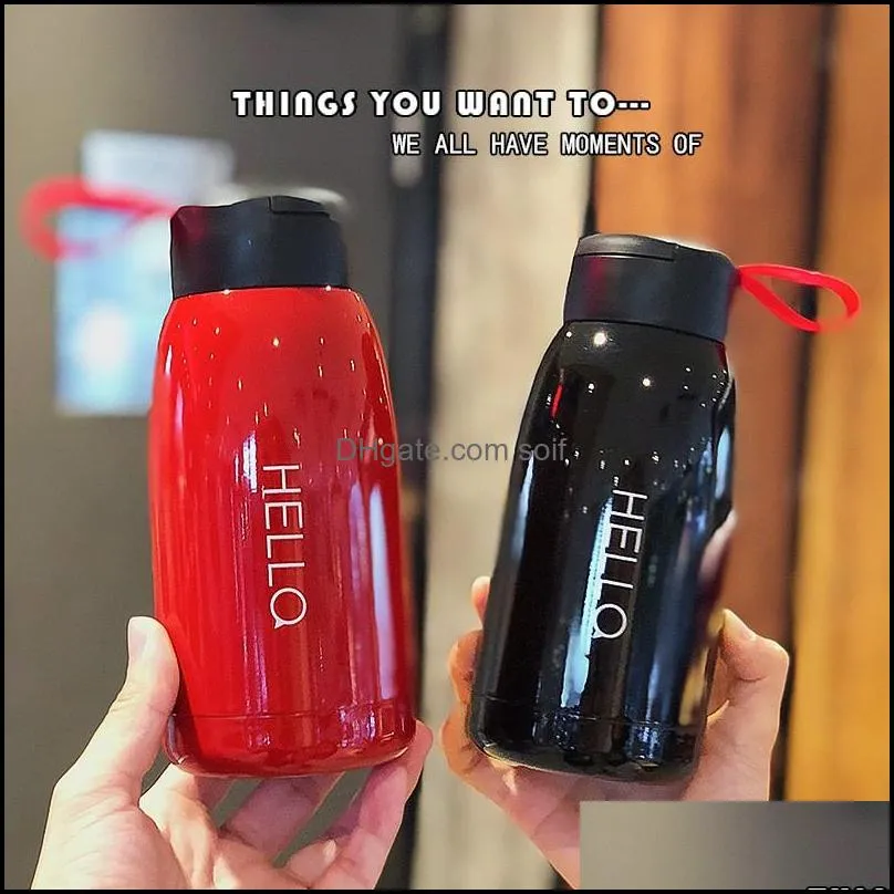 450ml Men Women Cup Simple Stainless Steel Vacuum Tumbler Hello English Letter Water Bottle