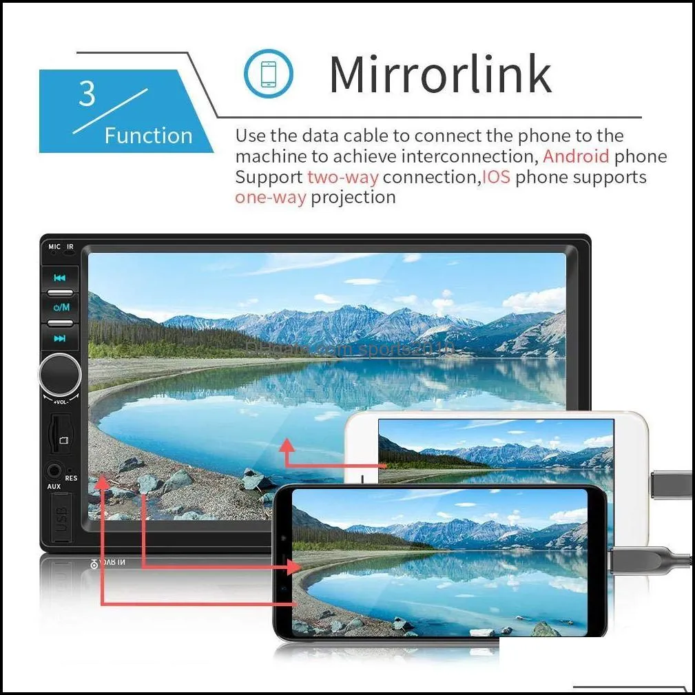 7 Inch 2 Din Bluetooth Car Video Mp5 Radio Player Mirror Link Steering Wheel Control Rear View Camera Optional