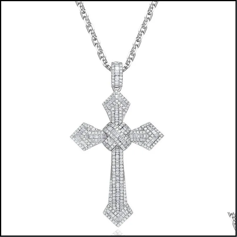 14K Gold Long Diamond Cross Pendant 925 Sterling Silver Party Wedding Pendants Necklace For Women men moissanite Jewelry Gift