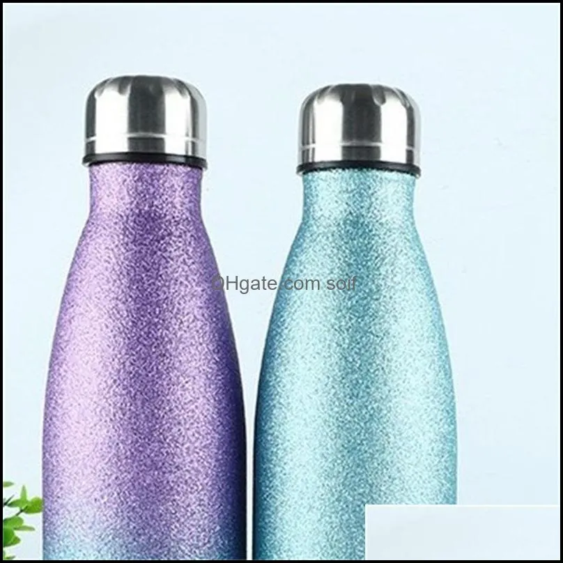 Glitter Gradients Coffee Drinks Cups 500ml Stainless Steel Water Bottles Vacuum Sports Double Deck Durable Mugs