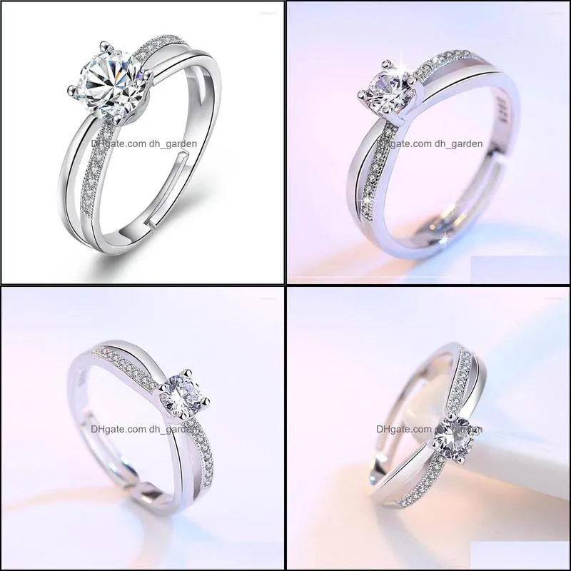 Wedding Rings Korean Zircon Ring Women Silver Plated Trendy Intersect For Jewelry Resizable Bridal Proposal 2CF2