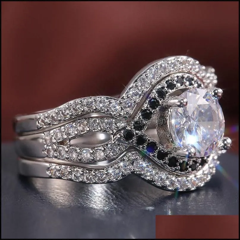 wedding rings luxury 3pcs/set cubic zirconia for women jewelry /gold finger engagement set female anelweddingwedding brit22