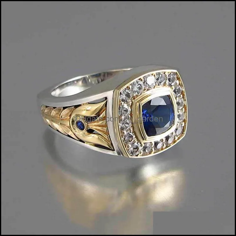 wedding rings vintage square blue cz men gold/silver color carving finger for jewelry male anel partywedding brit22