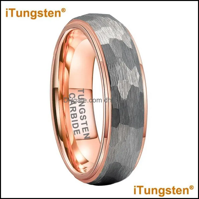 wedding rings itungsten 6mm 8mm rose gold hammered tungsten ring men women band trendy jewelry two tone stepped edges comfort fitwedding